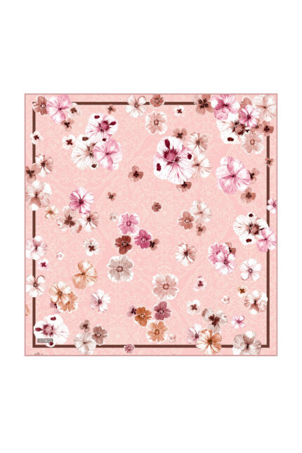 Pembe Gelincik Desen Twill İpek Eşarp