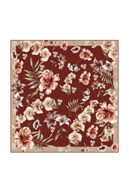 Bordo Flora Desen Sura İpek Eşarp