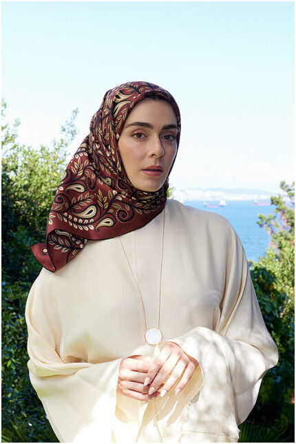 Bordo Başak Desen Twill İpek Eşarp